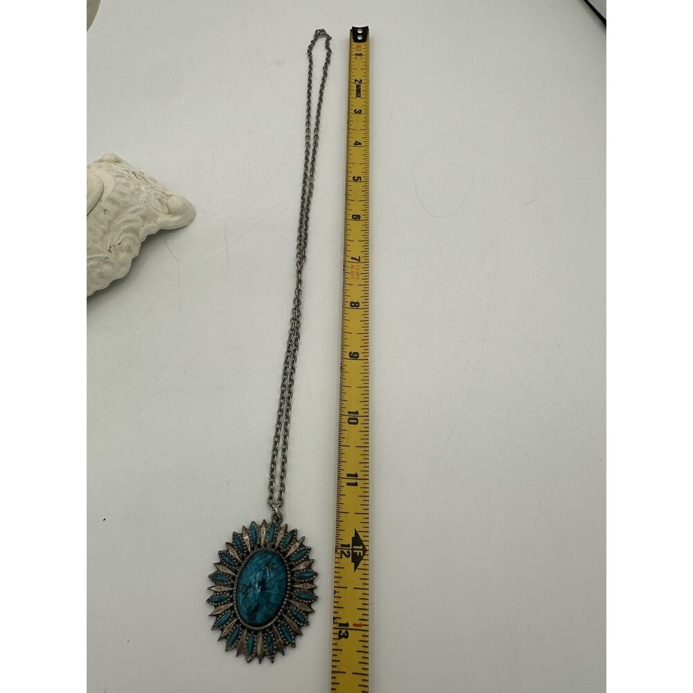 Vintage Southern Western Faux Turquoise Necklace chain 13.5"L Signed Cinerama - Picture 4 of 5